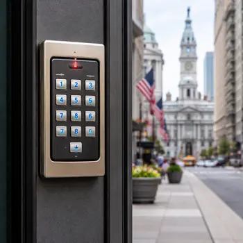 Keypad access control system installed at Philadelphia business entrance