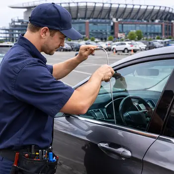 Locksmith opening locked car near South Philadelphia stadium parking lot
