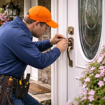 Locksmith rekeying front door lock on Lansdowne Pennsylvania home