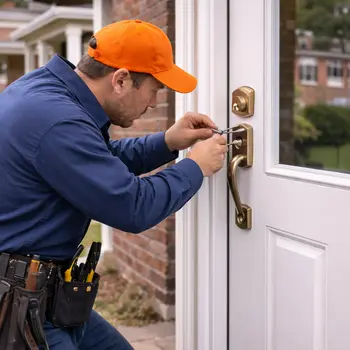 Locksmith servicing door lock in Folcroft Pennsylvania Delaware County borough
