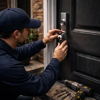 Locksmith installing deadbolt on Philadelphia home door