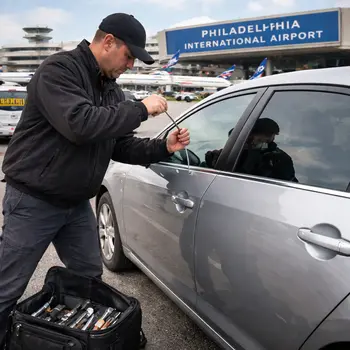 Locksmith responding to car lockout at Philadelphia International Airport parking lot